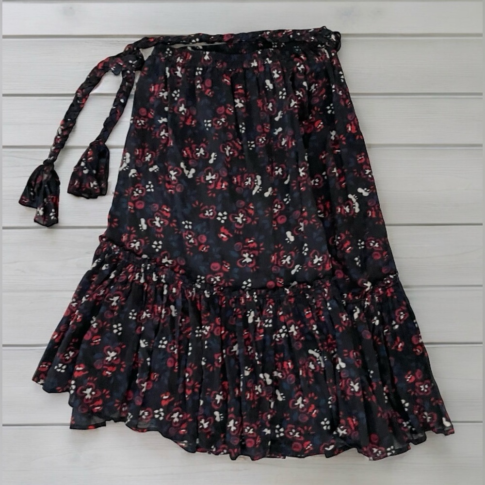 Apiece Apart Floral Printed Asymmetrical Midi skirt braided belt tassel 4